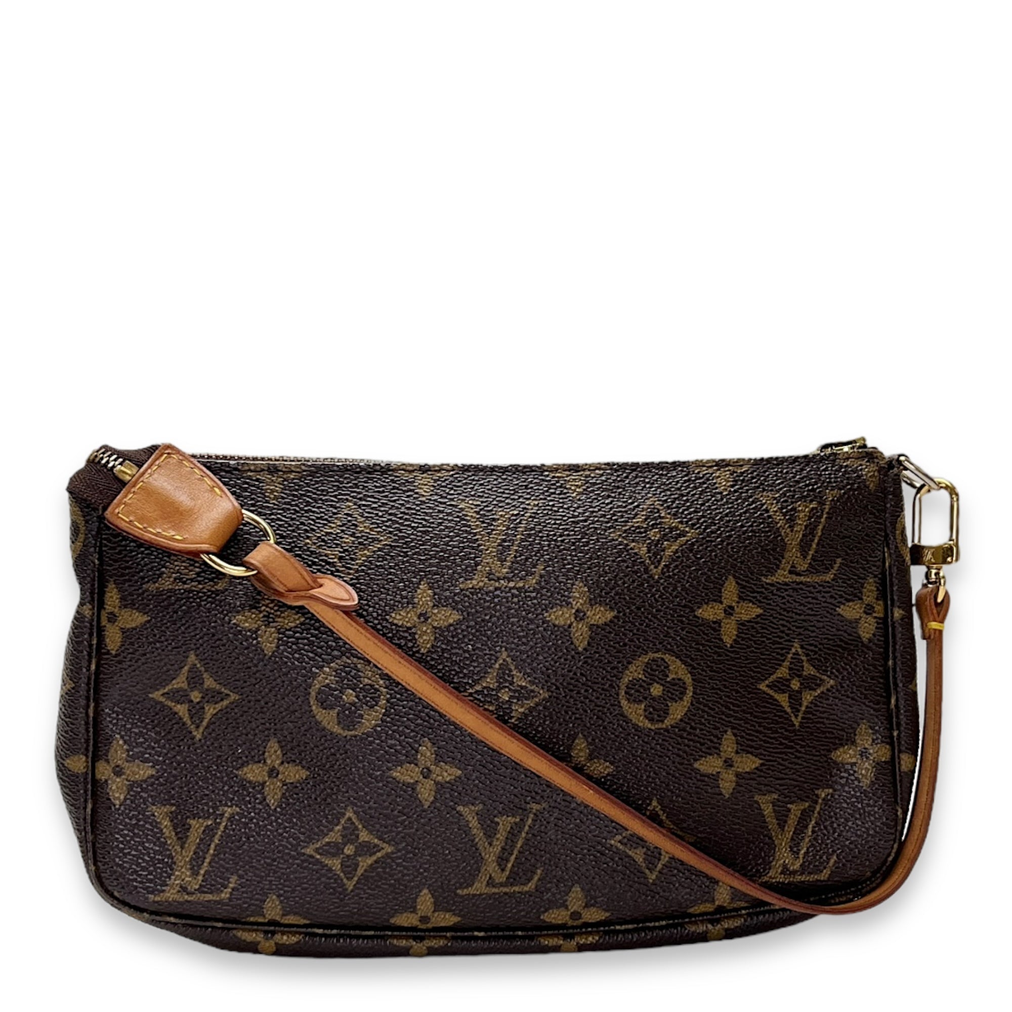 Pochette Accessoires Brown Pouch in Monogram Coated Canvas, Gold hardware