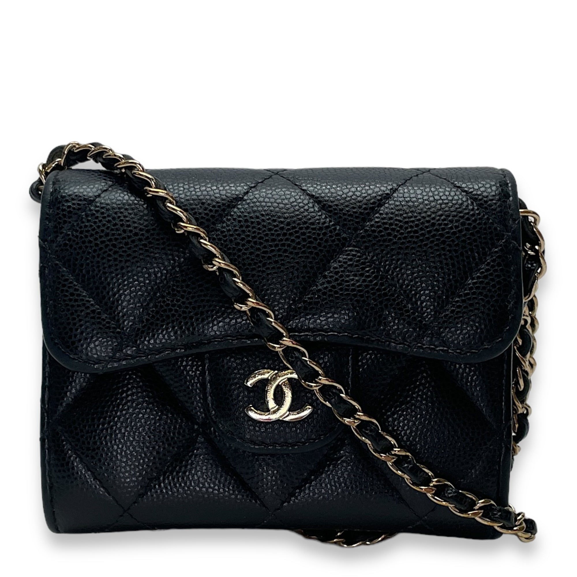 Classic Flap Cardholder Black Wallet On Chain in Caviar Leather, Gold hardware