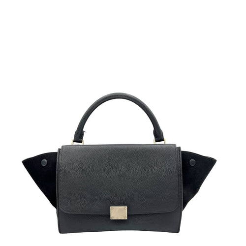 Trapeze Small Black Top Handle Bag in Calfskin, Silver hardware