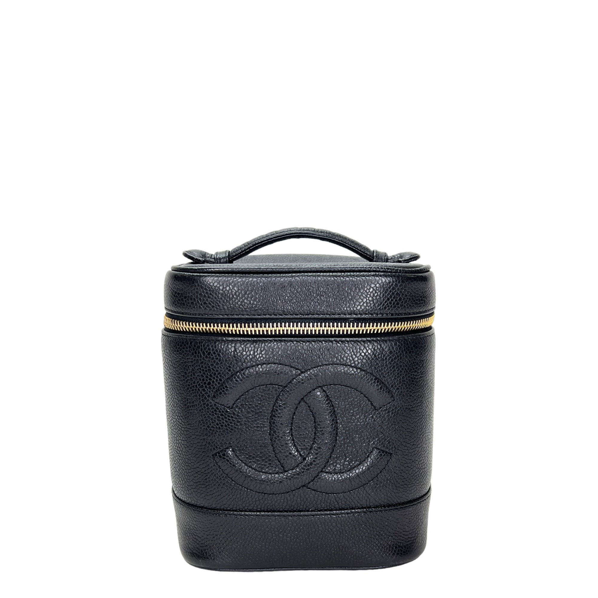 Vanity Top Handle Bag  Black in Caviar Leather , Gold Hardware