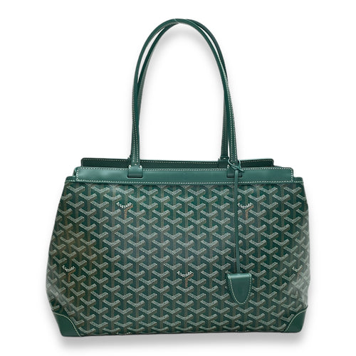 Bellechasse Biaude PM Green Shoulder Bag in Coated Canvas, Silver hardware