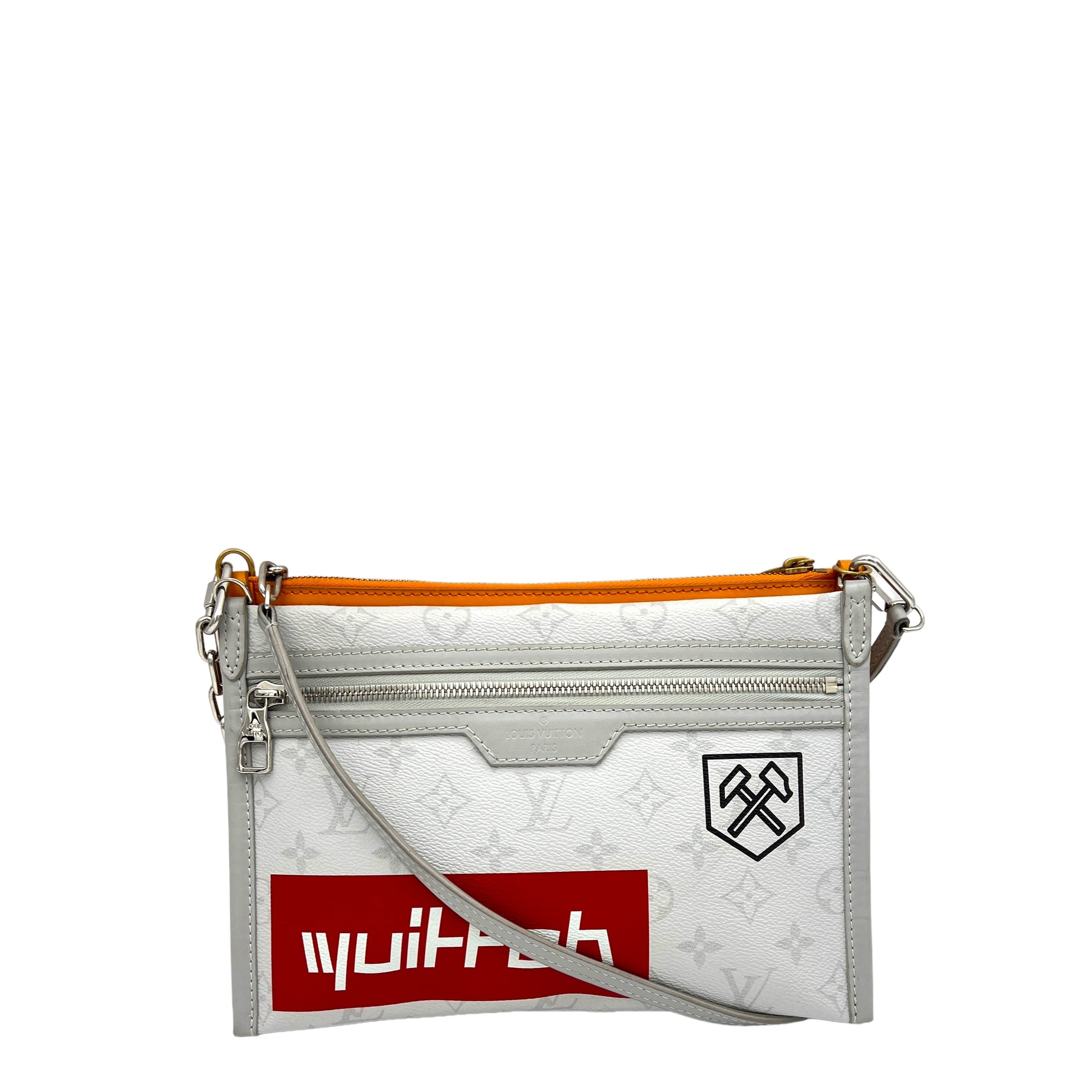 Double Flat Orange Messenger in Coated Canvas, Silver hardware