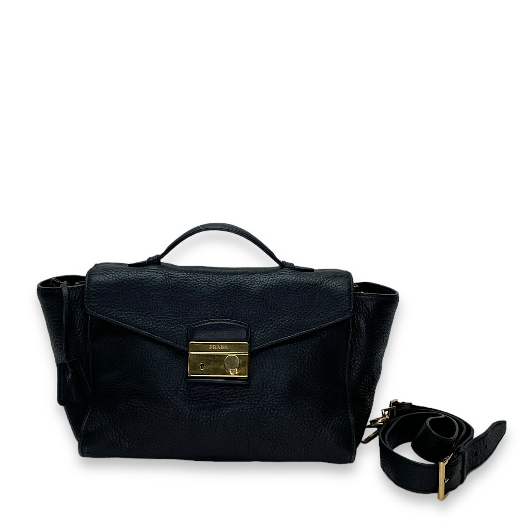 Logo Top handle Bag  Black in Calfskin , Gold Hardware