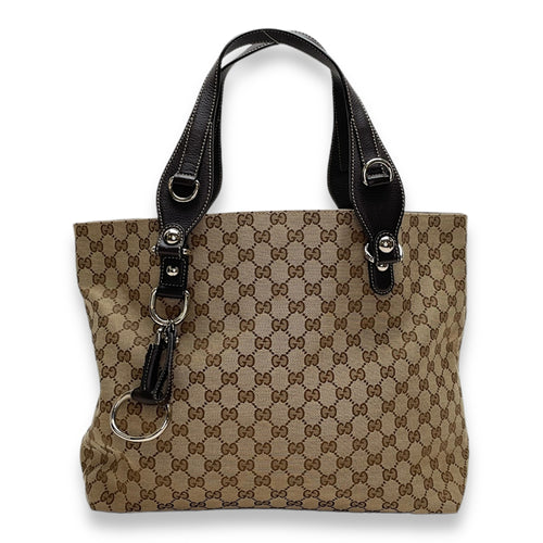 GG Brown Tote Bag in Jacquard, Light Gold hardware