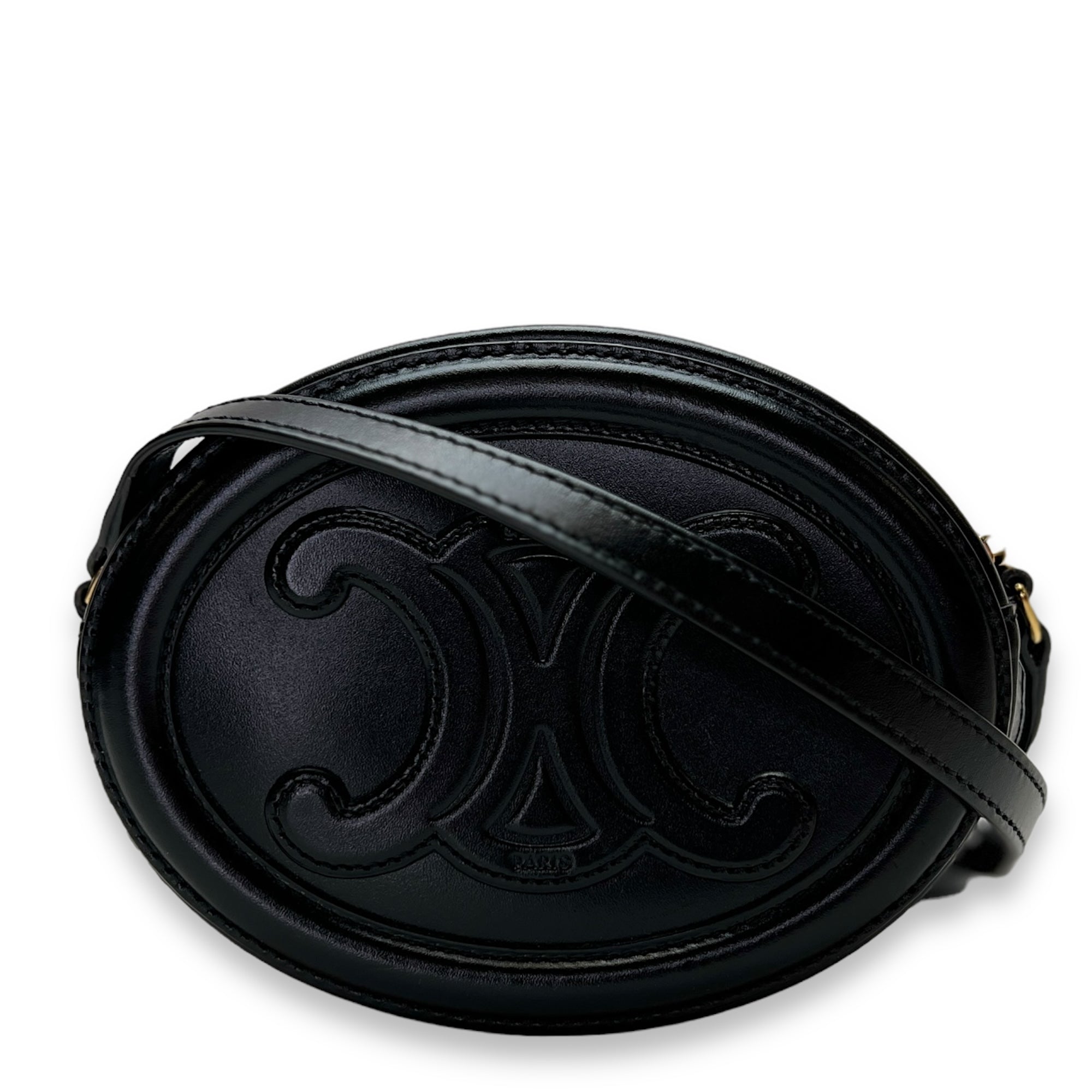 Triomphe Crossbody Bag  Black in Calfskin , Gold Hardware