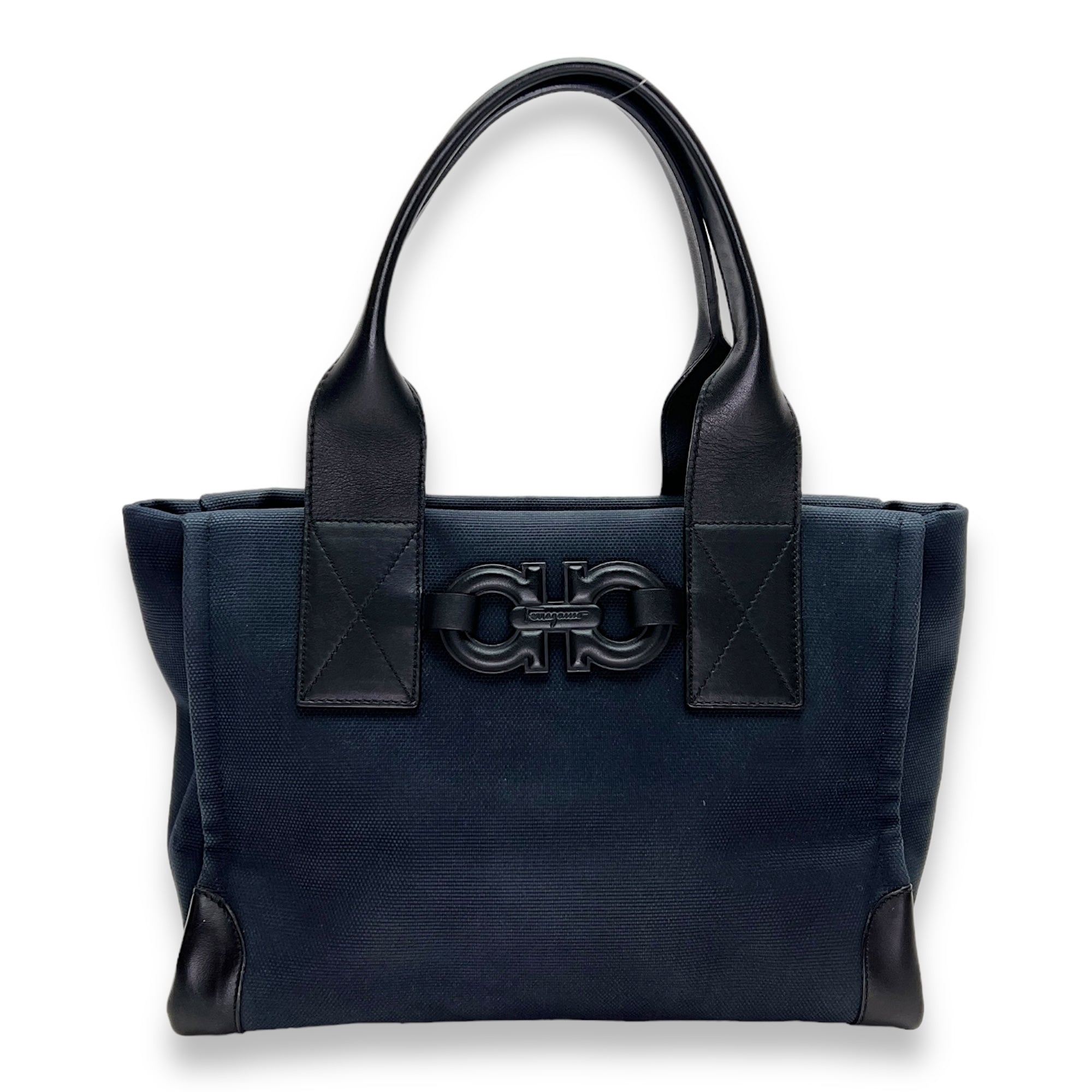 Gancini Navy Top Handle Bag in Canvas, Silver hardware