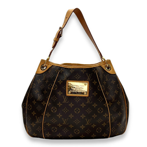 Galliera PM Brown Shoulder Bag in Monogram Coated Canvas, Gold hardware