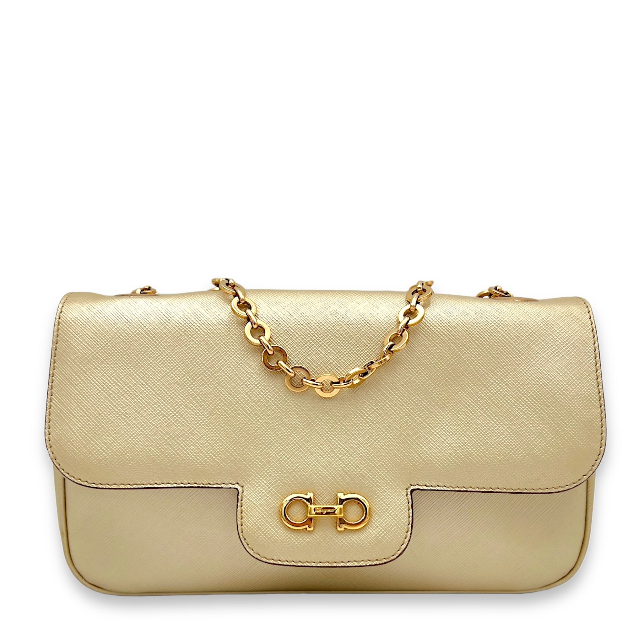 Luciana Gancini Gold Shoulder Bag in Calfskin, Rose Gold hardware