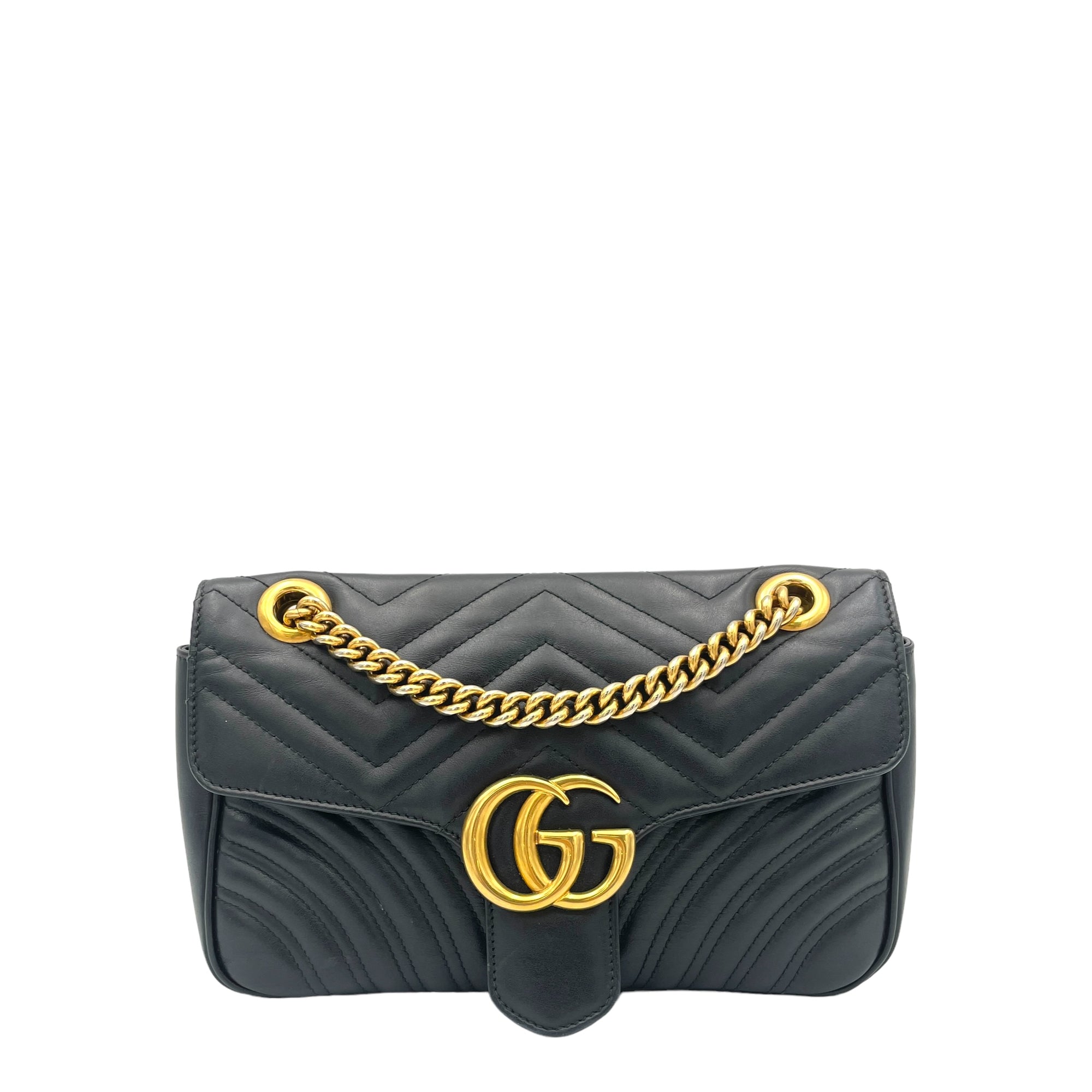 GG Marmont Black Shoulder Bag in Calfskin, Gold hardware