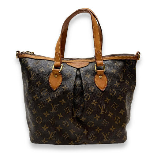 Palermo PM Brown Top Handle Bag in Monogram Coated Canvas, Gold hardware