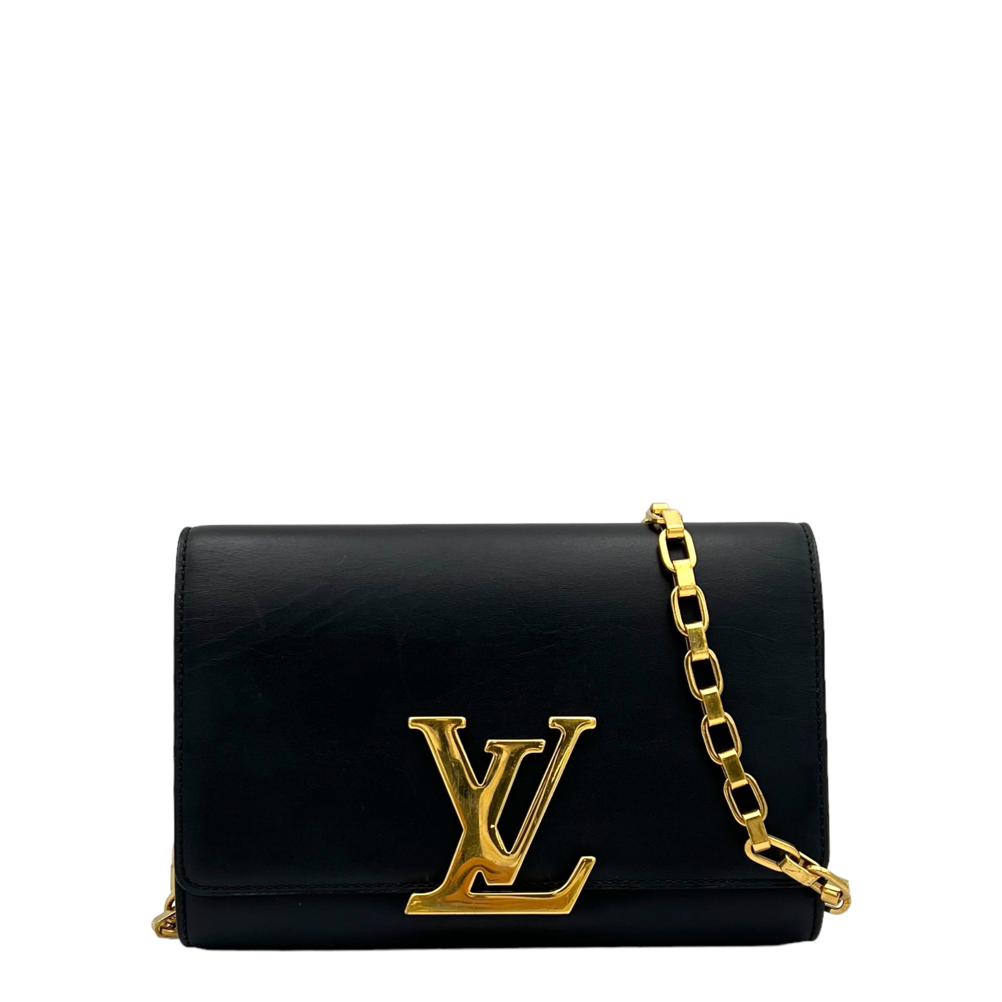 Louise Crossbody Bag  Black in Calfskin , Gold Hardware