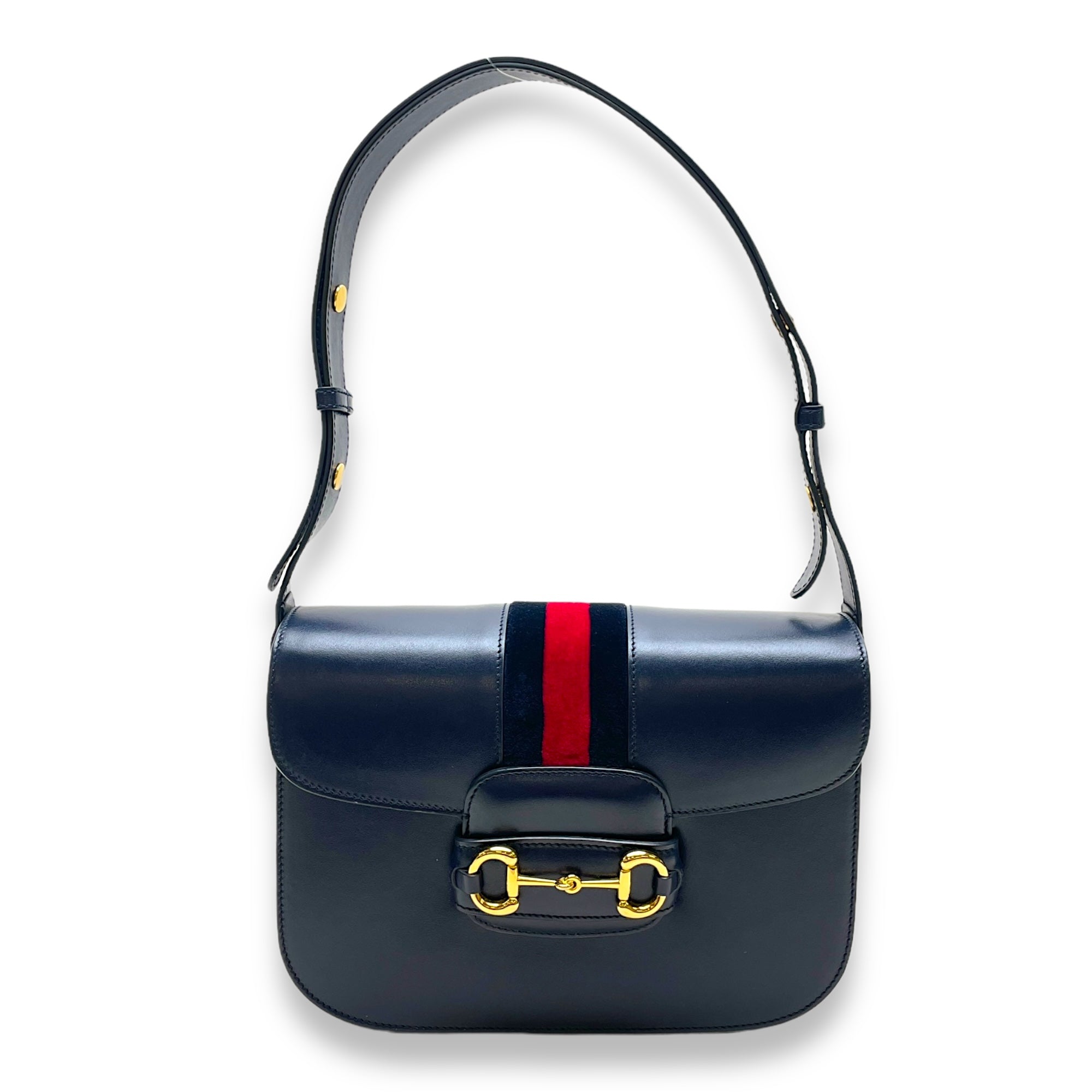 Horsebit 1955 Medium Blue Shoulder Bag in Calfskin, Gold hardware