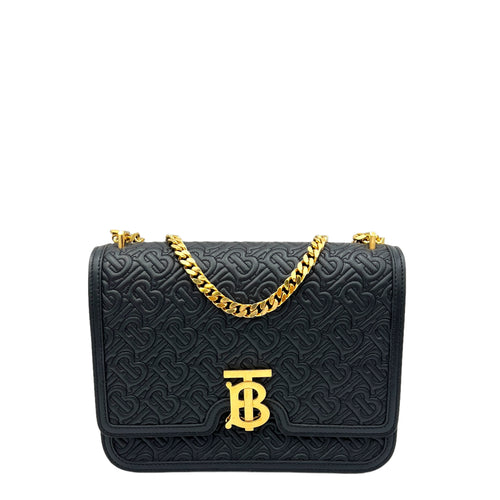 TB Shoulder Bag  Black in Calfskin , Gold Hardware