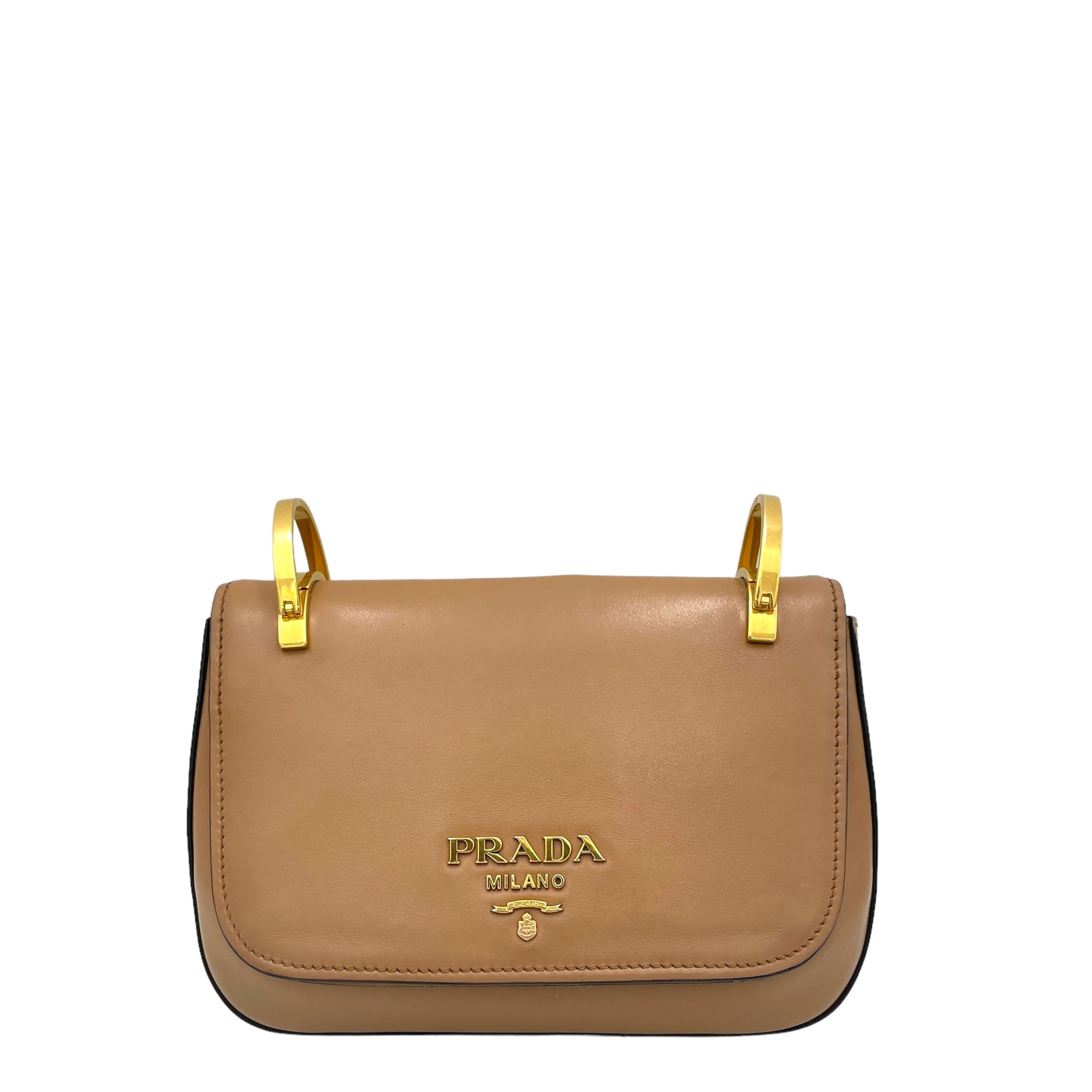 Logo Brown Shoulder Bag in Calfskin, Gold hardware