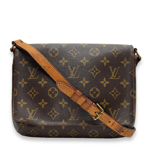 Musette Tango Brown Shoulder Bag in Monogram Coated Canvas, Gold hardware