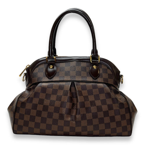 Trevi Damier Ebene PM Brown Top Handle Bag in Coated Canvas, Gold hardware