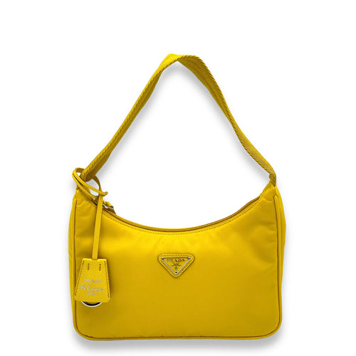 Re-Edition 2000 Yellow Shoulder Bag in Re-Nylon, Silver hardware