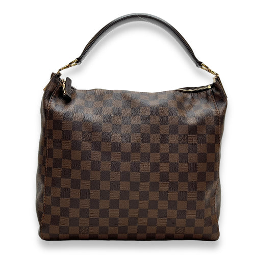 Portobello Damier Ebene Brown Shoulder Bag in Coated Canvas, Gold hardware