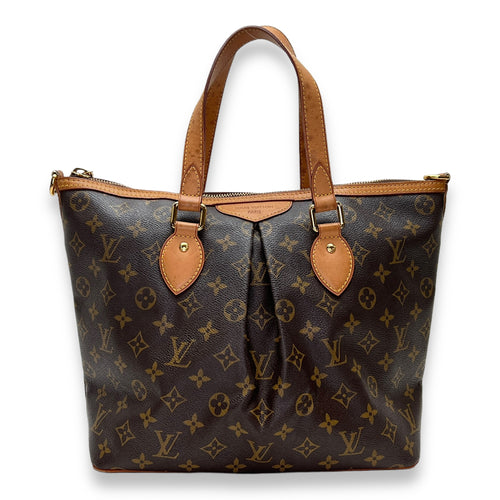 Palermo PM Brown Top Handle Bag in Monogram Coated Canvas, Gold hardware