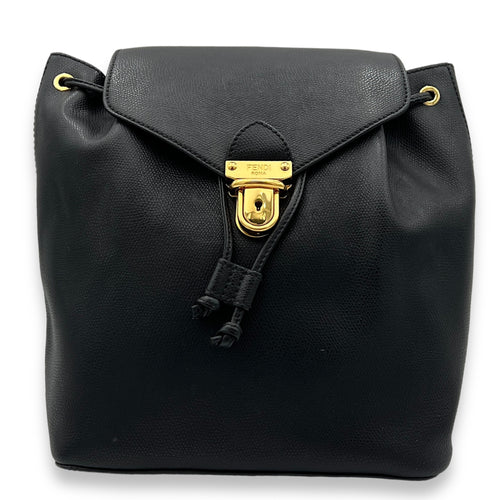 Flap Black Backpack in Calfskin, Gold hardware