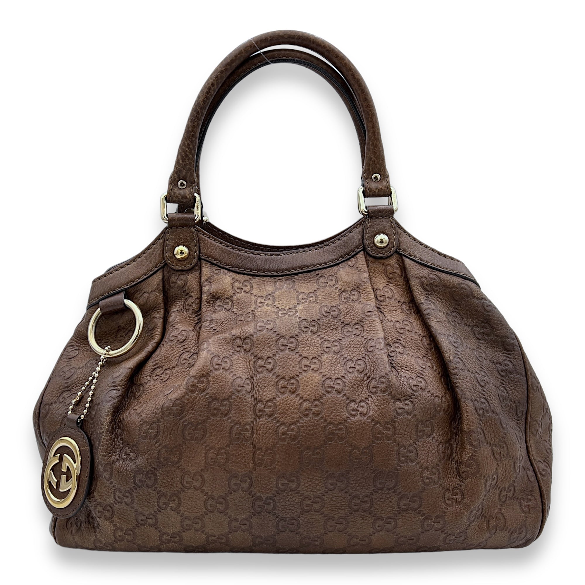 Guccissima Sukey Brown Shoulder Bag in Calfskin, Gold hardware