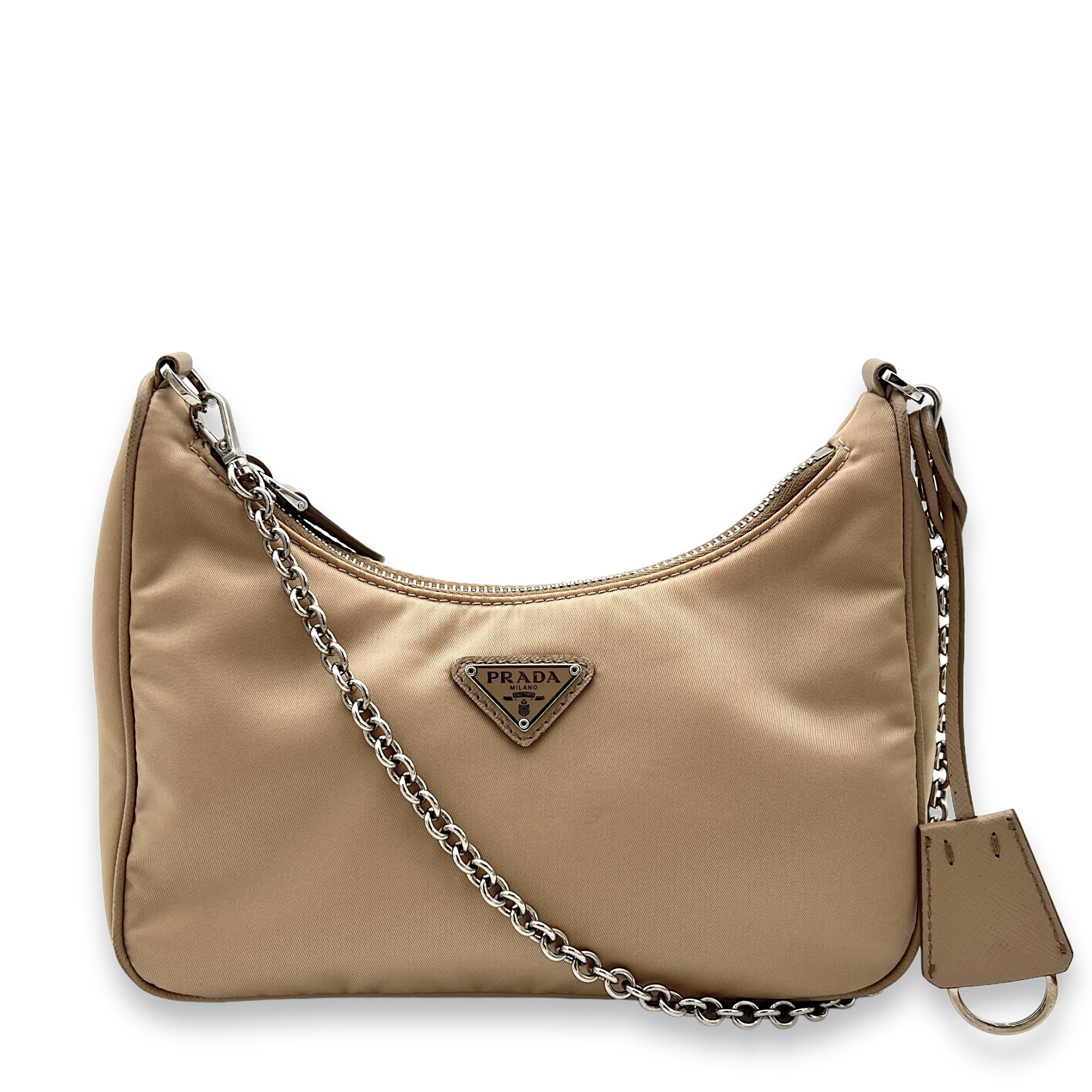 Re-Edition 2005 Beige Crossbody Bag in Re-Nylon, Silver hardware