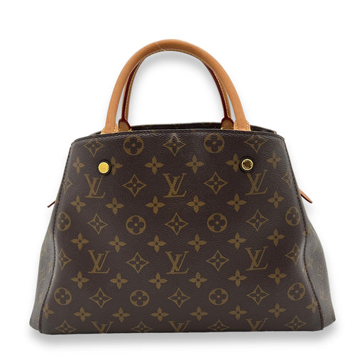 Montaigne Brown Top Handle Bag in Monogram Coated Canvas, Gold hardware