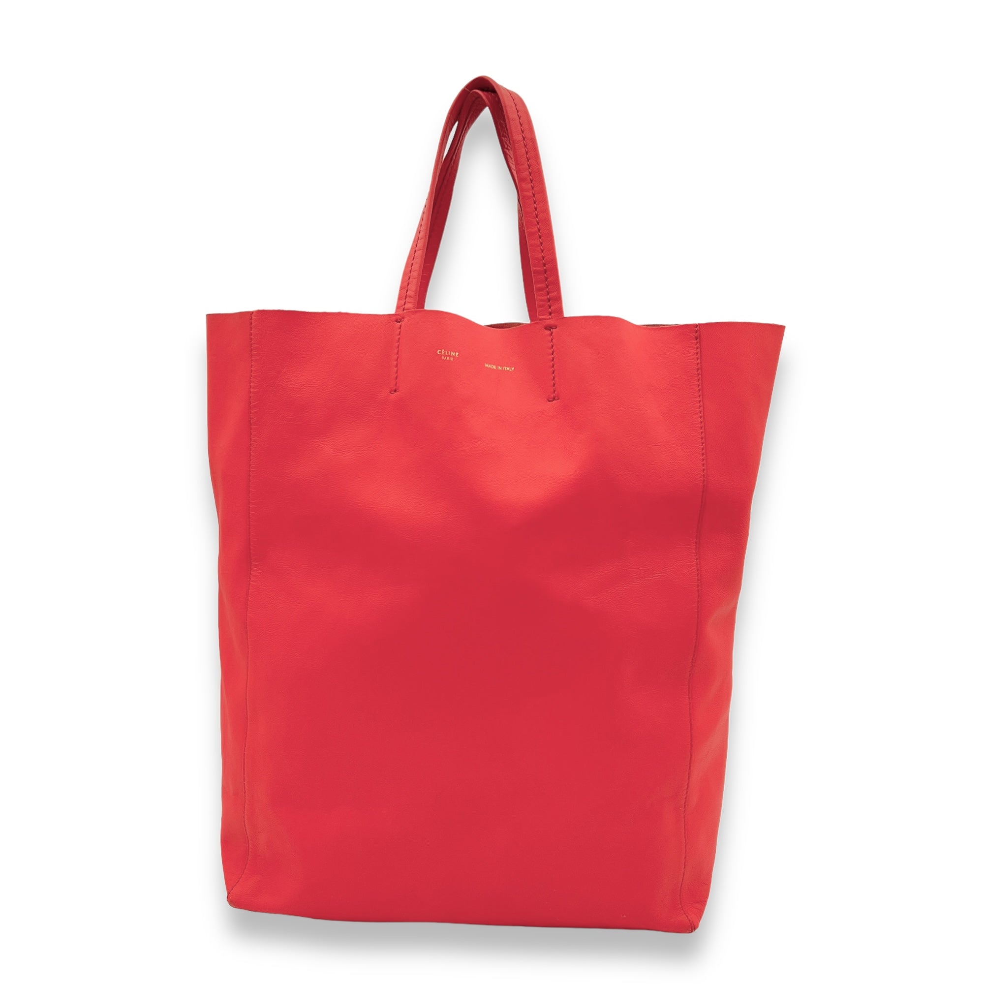 Vertical Cabas Red Tote Bag in Calfskin, Gold hardware