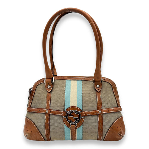 GG Reins Brown Shoulder Bag in Canvas, Gold hardware