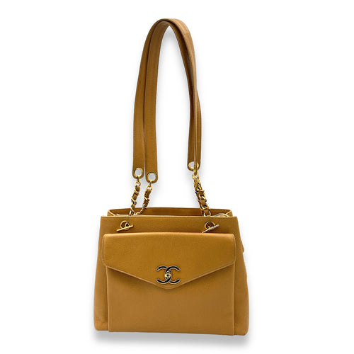 Vintage Front Pocket CC Brown Shoulder Bag in Caviar Leather, Gold hardware