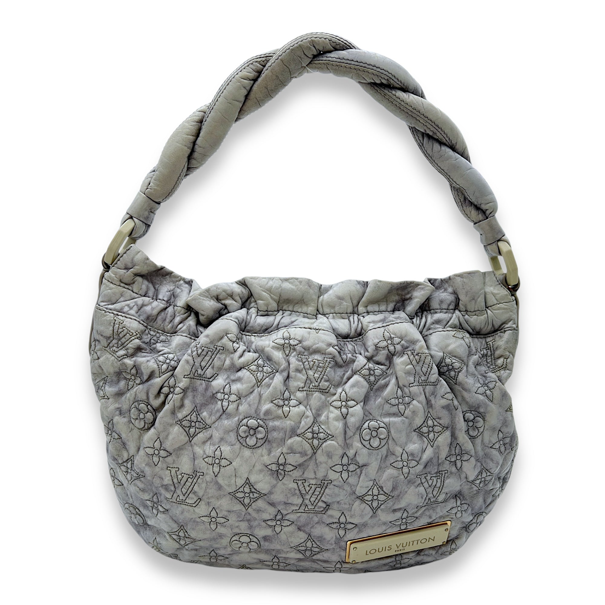 Olympe Nimbus PM Grey Shoulder Bag in Calfskin, Gold hardware