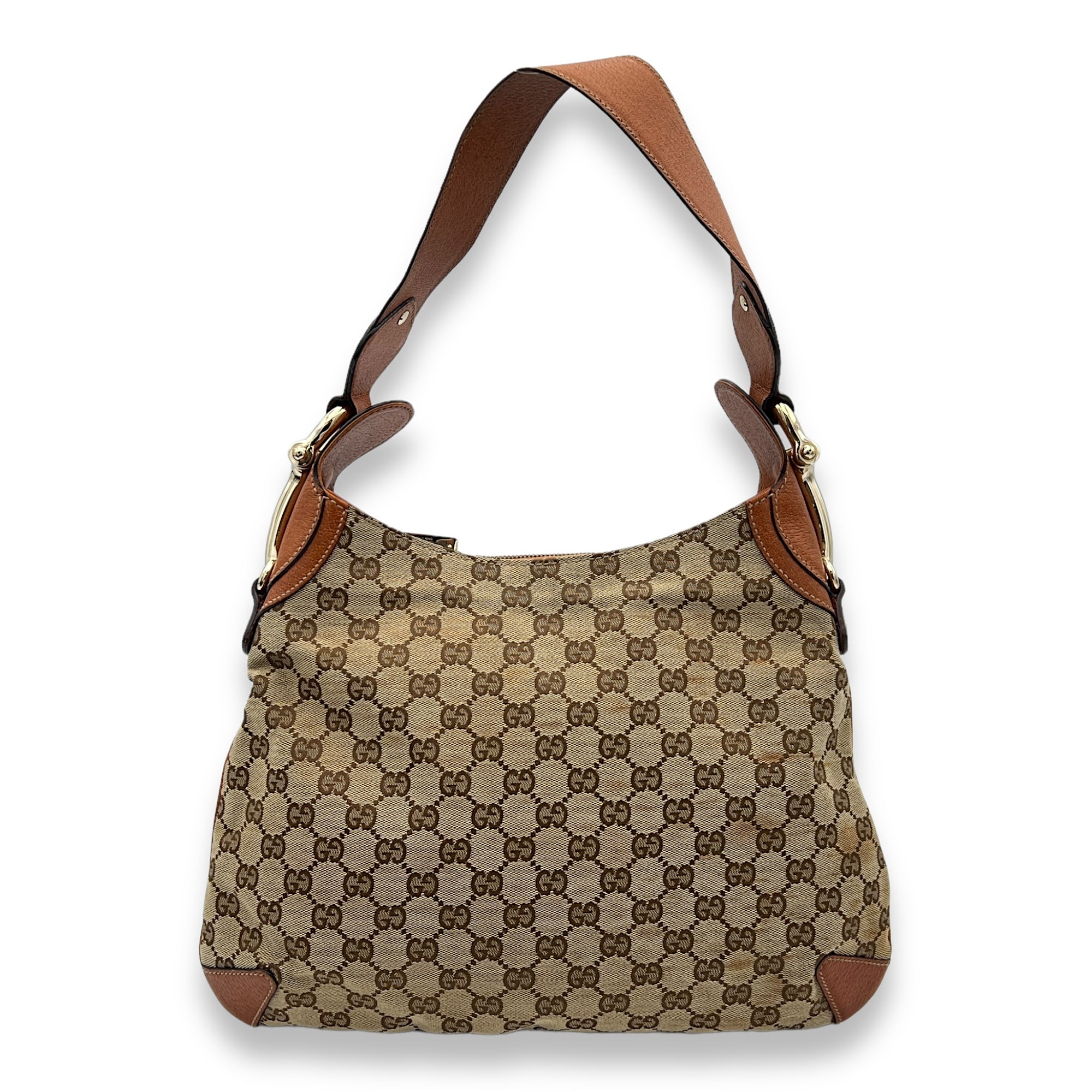 GG Creole Brown Shoulder Bag in Canvas, Gold hardware