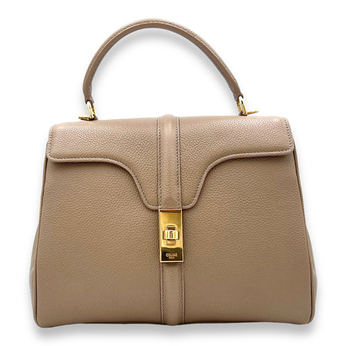 16 Small Beige Top Handle Bag in Calfskin, Gold hardware