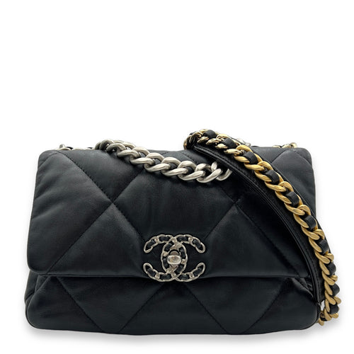 C19 Small Black Shoulder Bag in Lambskin, Silver hardware