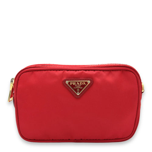 Tessuto Red Crossbody Bag in Nylon, Gold hardware