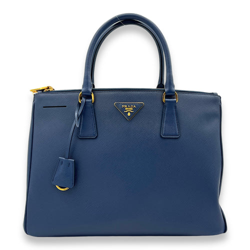 Galleria Blue Top Handle Bag in Saffiano Leather, Gold hardware