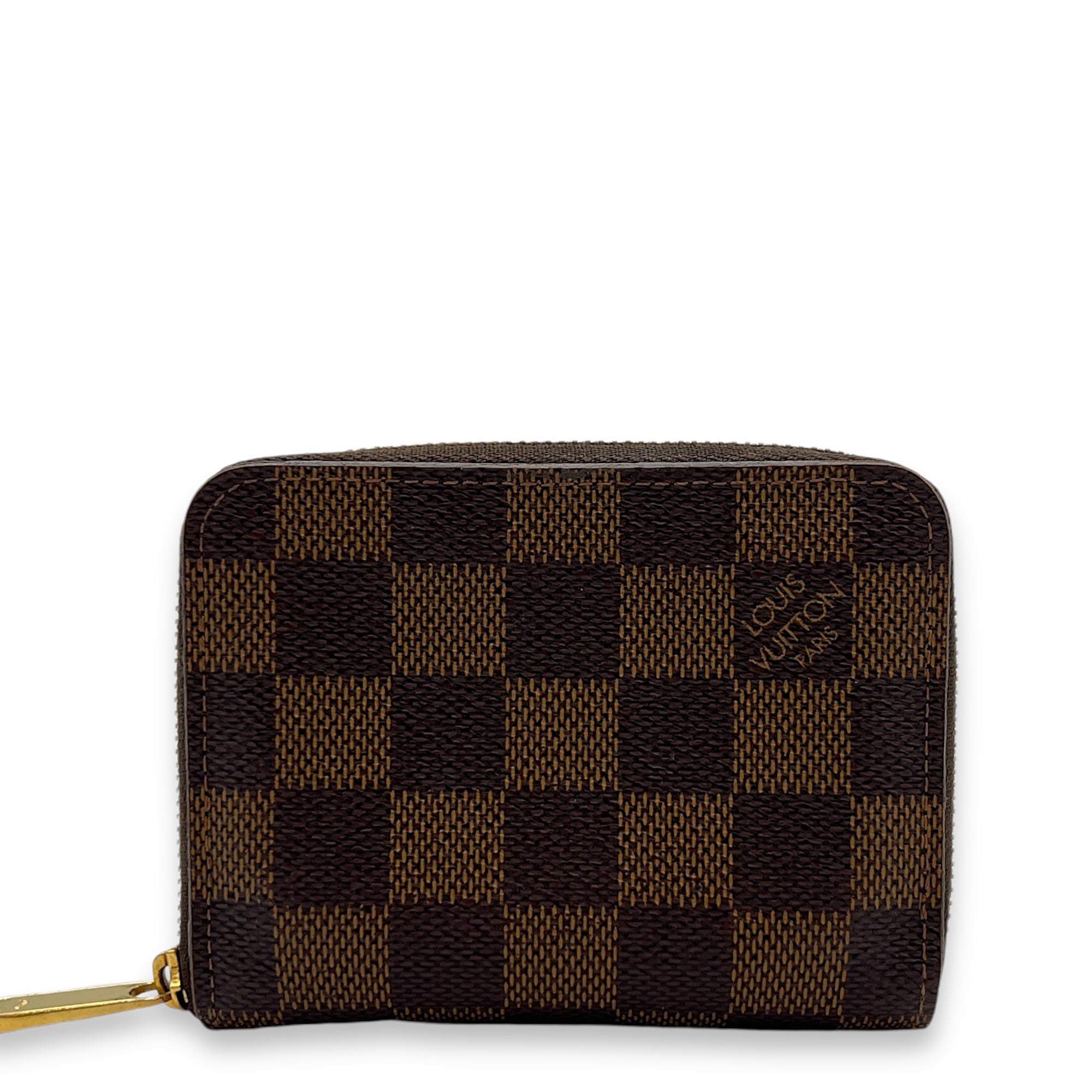 Zippy Compact Damier Ebene Wallet in Coated Canvas, Gold hardware