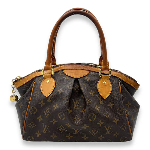 Tivoli PM Brown Top Handle Bag in Monogram Coated Canvas, Gold hardware