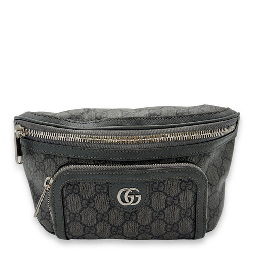 Ophidia Small Grey Belt Bag in Monogram Coated Canvas, Silver hardware