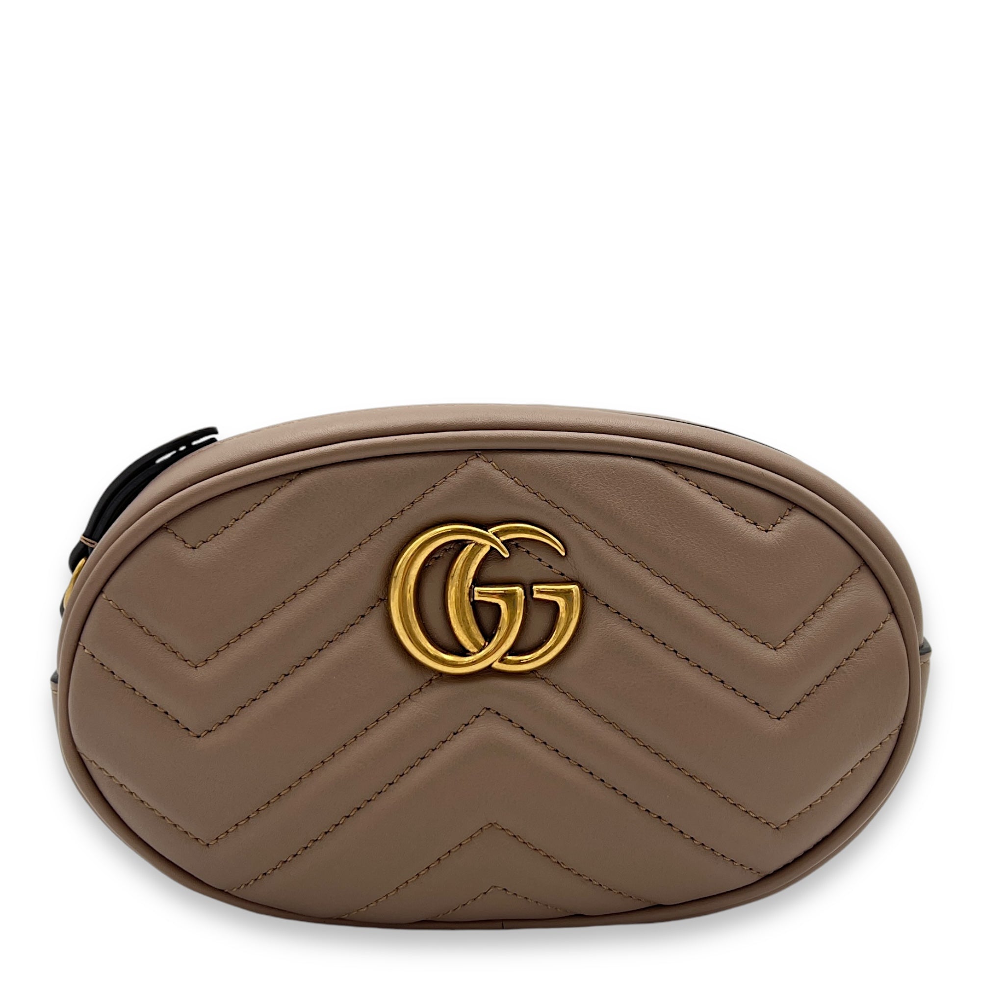 GG Marmont Belt Bag Beige in Calfskin, Gold hardware