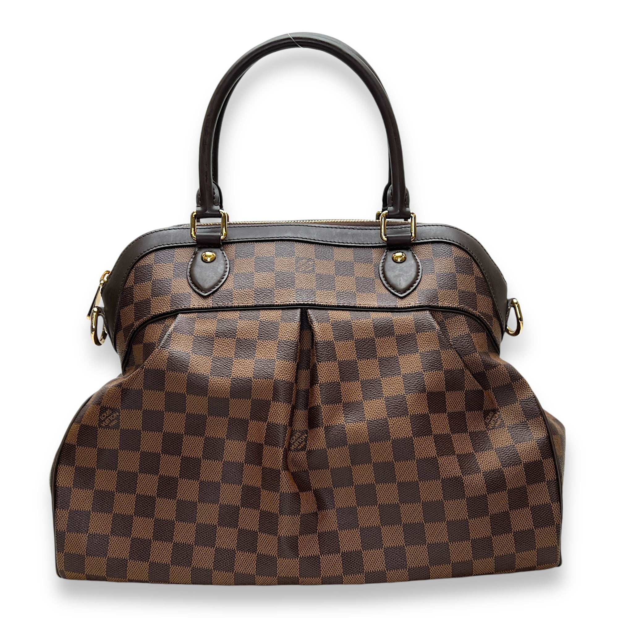 Trevi Damier Ebene GM Brown Top Handle Bag in Coated Canvas, Gold hardware