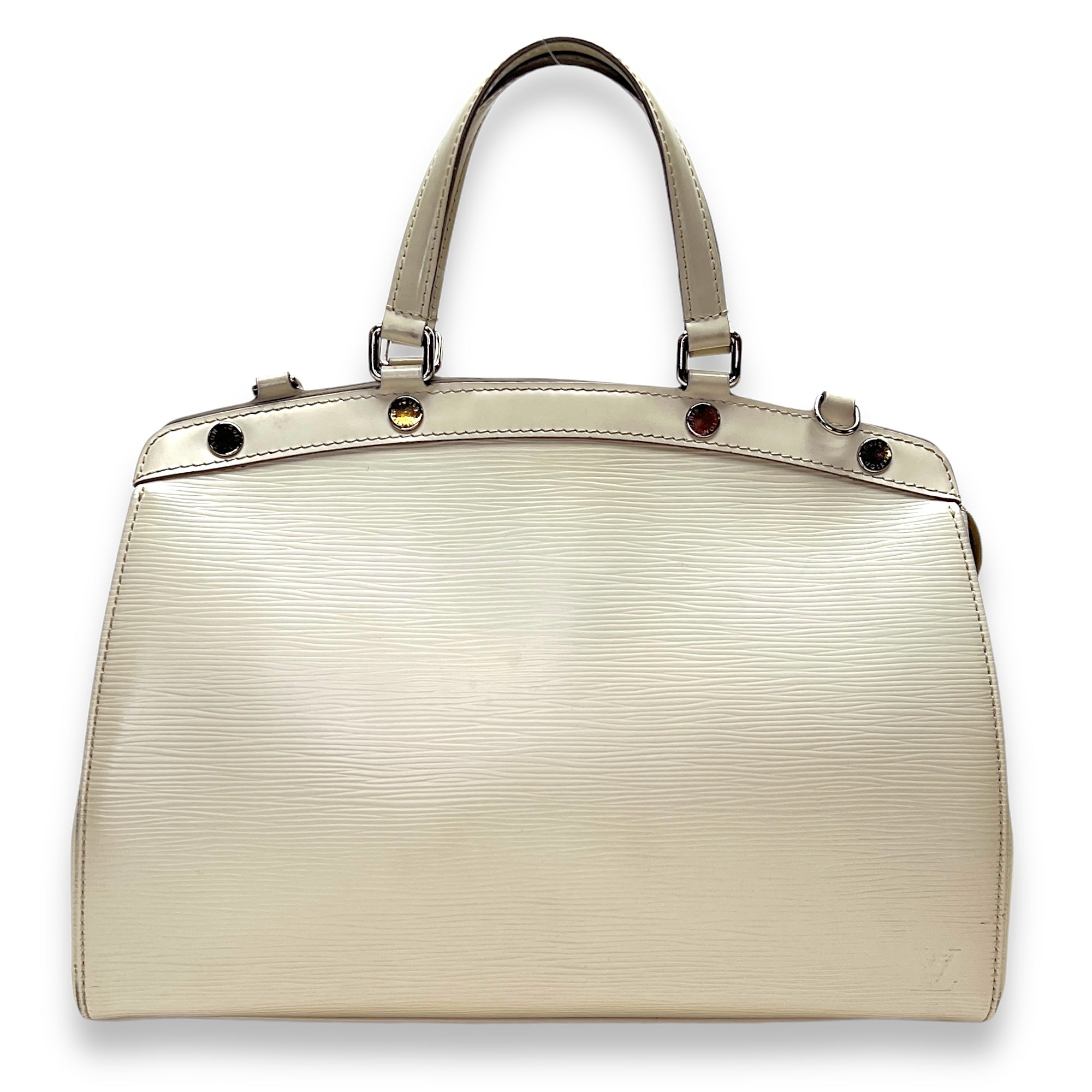 Brea MM Cream Top Handle Bag in Epi Leather, Silver hardware