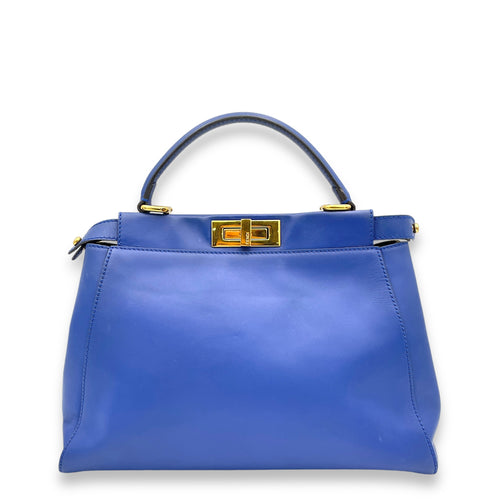 Peekaboo Medium Blue Top Handle Bag in Calfskin, Gold hardware