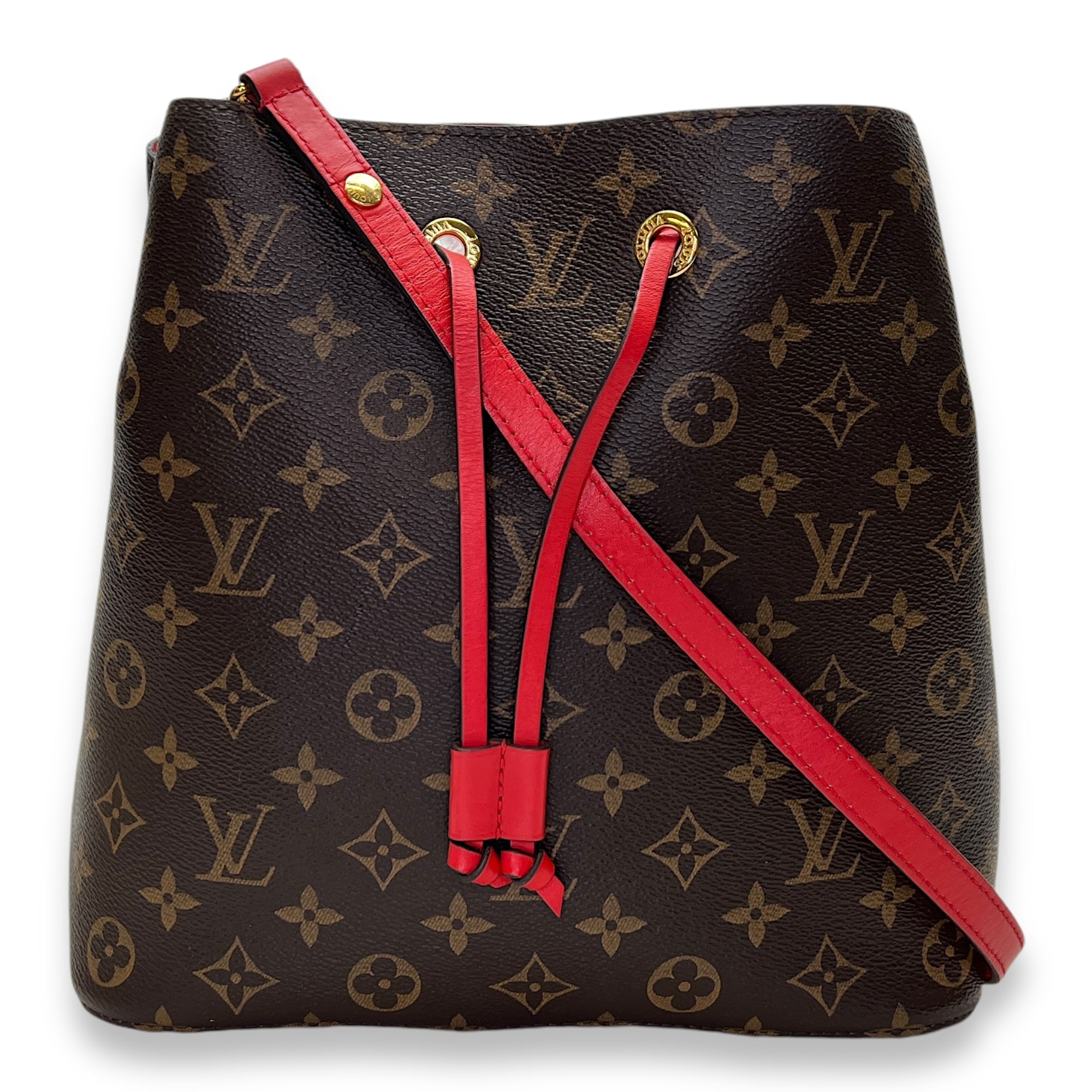 NeoNoe MM Brown Bucket Bag in Monogram Coated Canvas, Gold hardware