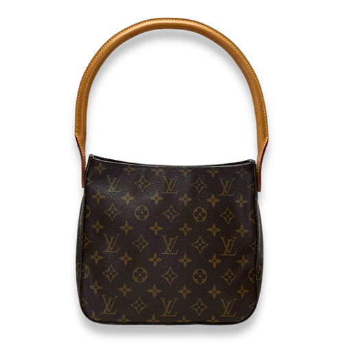 Looping MM Brown Shoulder Bag in Monogram Coated Canvas, Gold hardware