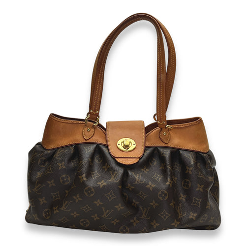 Boetie MM Brown Shoulder Bag in Monogram Coated Canvas, Gold hardware