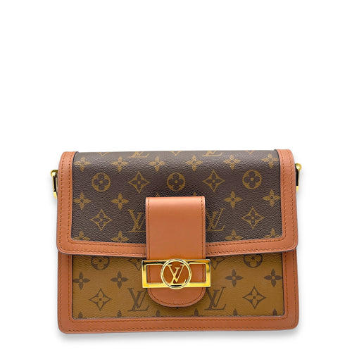 Dauphine MM Reverse Shoulder Bag in Monogram Coated Canvas, Gold hardware