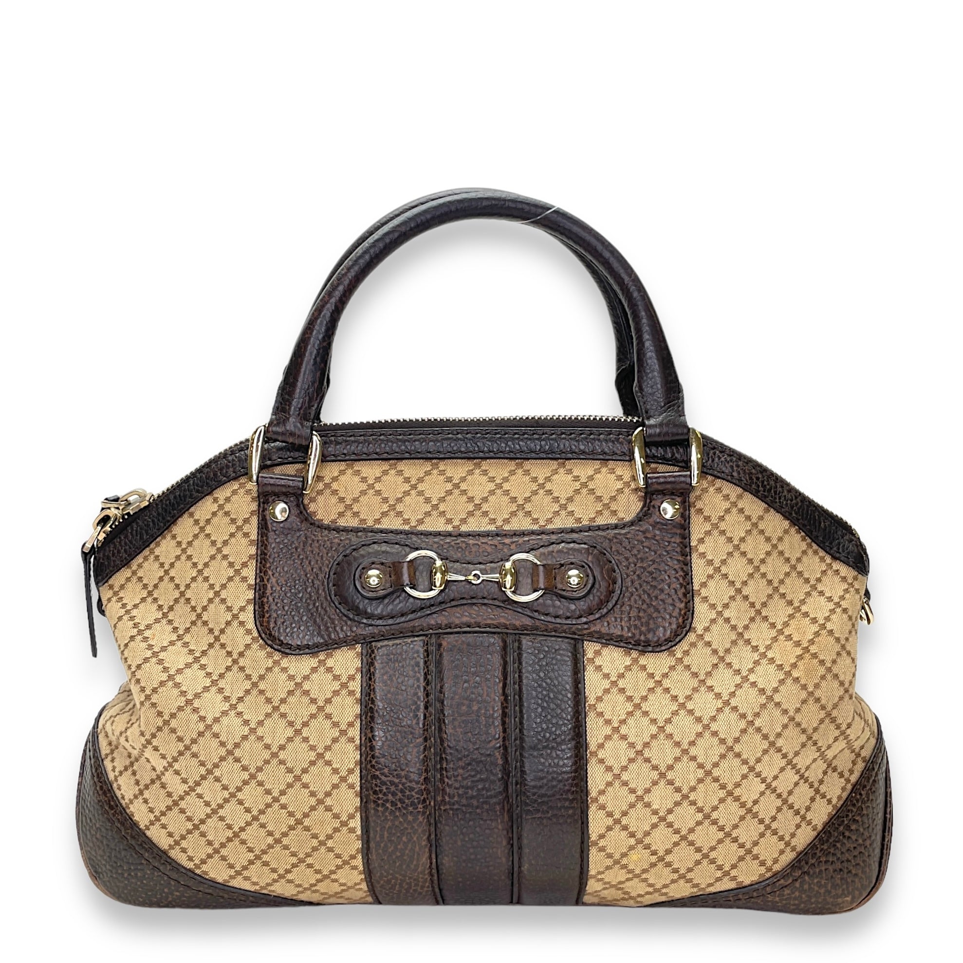 Horsebit Shoulder Bag Brown in Jacquard, Gold hardware