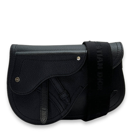 Saddle Crossbody Bag Black in Calfskin, Silver hardware