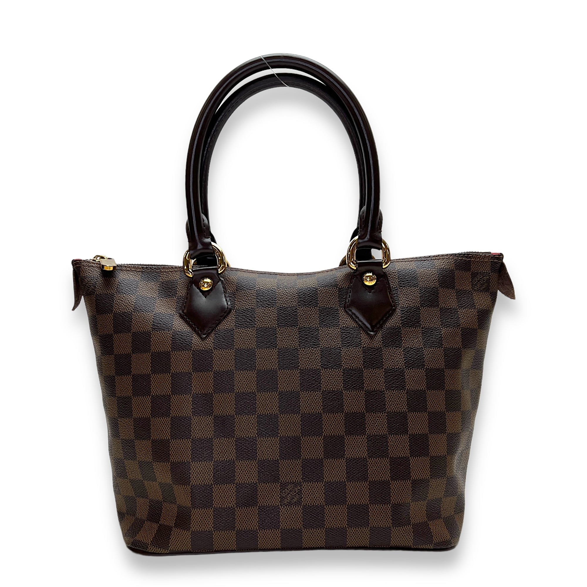 Saleya PM Damier Ebene Top Handle Bag in Coated Canvas, Gold hardware